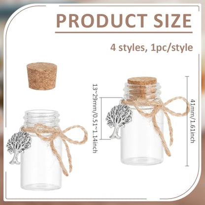 PH PandaHall 4pcs Pet Hair Memorial Bottle, Pet Memorial Urn Glass Vial Clear Cat Dog Hair Keepsake Ashes Holder with Silver Charms for Pet Loss Bereavement Home Decor Sympathy Gift, 1.6inch