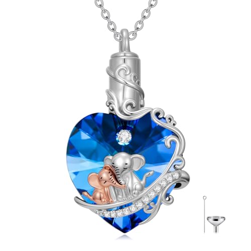 TOUPOP Sterling Silver Urn Necklace for Ashes with Crystal Memorial Keepsake Dragonfly/Butterfly/Cardinal/Cat/Dolphin Cremeation Jewelry Birthday Mothers Day Christmas Gifts for Her Women - style: Elephant