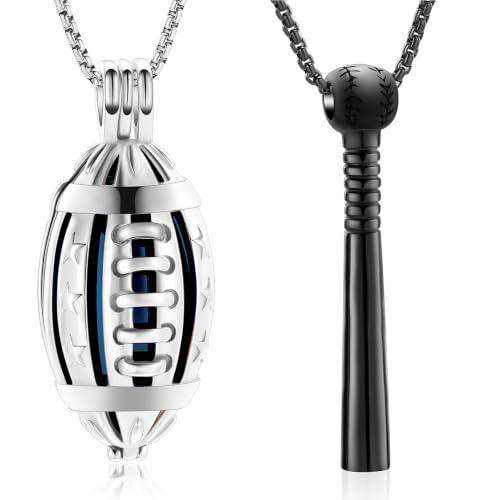 Oinsi Urn Necklace for Ashes Sport Keepsake Jewelry for Women Men Baseball Bat Cremation Urn Necklace Memorial Pendant with Filling Kits