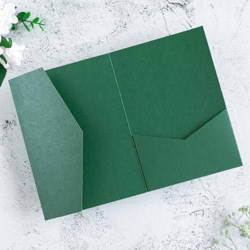 20 PCS Emerald Green Tri-fold Laser Cut Wedding Invitation Pockets for 5x7 Wedding Cards Bridal Shower Engagement Quinceanera Invitation - color: Emerald Green