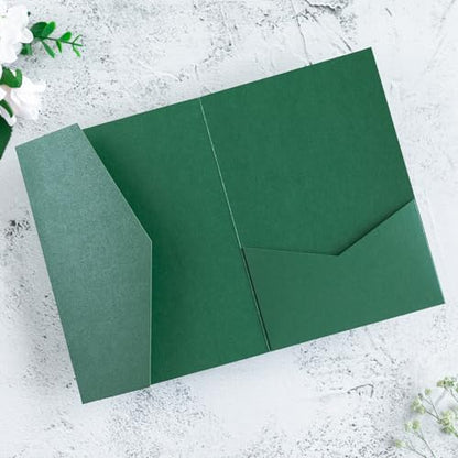 20 PCS Emerald Green Tri-fold Laser Cut Wedding Invitation Pockets for 5x7 Wedding Cards Bridal Shower Engagement Quinceanera Invitation - color: Emerald Green