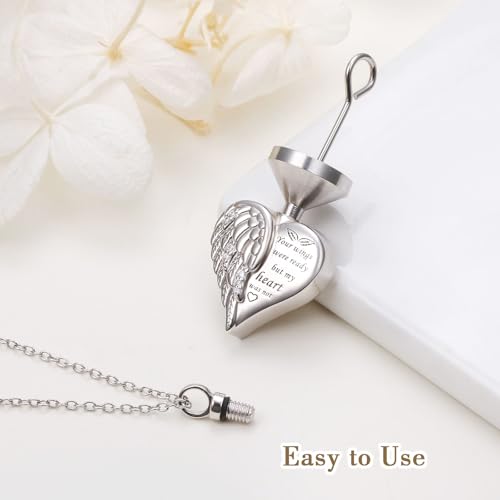 925 Sterling Silver Urn Necklaces for Women Claddagh/Angel Wings/Guitar/Butterfly/Tree of Life Ashes Memorial for Loss Keepsake Jewelry Present Easter Day of the Dead - style: Angel Wings