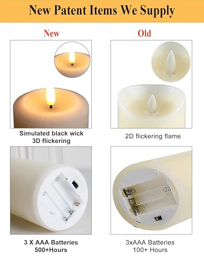 ANGELLOONG Flameless Pillar Candles with Remote, Real Wax Electric Candles - color: Ivory White(Concave top)
