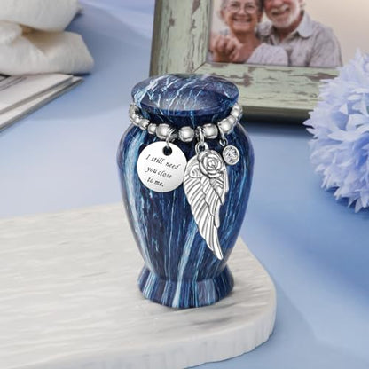 Abooxiu Small Urns for Human Ashes Keepsake 2.85 Inches Mini Urns for Ashes Memorial Small Cremation Urn Ash Keepsake Urns Mini Funeral Burial Decorative Urn for Adult Males Females Pets, Tide Blue