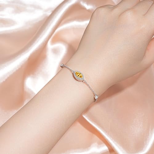 Urn Bracelet for Ashes for Women 925 Sterling Silver - Cremation Paved Oval Cubic Zircon/Opal/Moonstone/Infinity/Heart Rose Flower/Butterfly Memorial Jewelry Keepsake Locket Gifts - style: Citrine