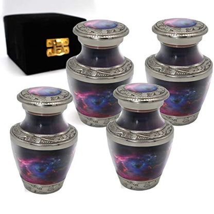 Cosmic Galaxy Nebula Keepsake Urns for Human Ashes with Velvet Gift Box for Cremation Keepsakes for Ashes - Small Cremation Urn and Small Keepsake Urn Set of 4 - color: Interstellar Nebula