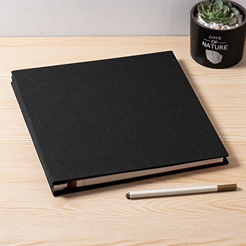 Large Photo Album Self Adhesive for 4x6 5x7 8x10 Pictures Magnetic Scrapbook Album 20 Sheets / 40 Pages Linen Cover DIY Photo Album with A Metallic Pen and and Plastic Board(Black) - color: Black, size: 11"x10.8" 40 Pages