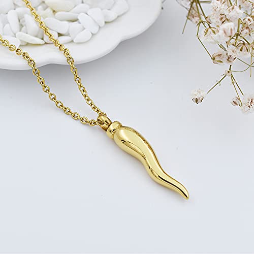 Italian Horn Cremation Jewelry for Ashes Stainless Steel Pepper Cremation Urn Pendant Necklace Memorial Ashes Keepsake Jewelry - color: Gold