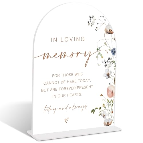 Boho Floral In Loving Memory Sign, Arch Acrylic Sign with Stand, Wedding Signage for Reception, Bridal Shower Table Decor, Engagement Party Decorations, Wedding Must Haves for Reception, 21 - color: In Loving Memory Sign, 21