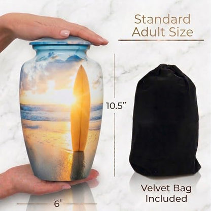 Surfing Painted Cremation Urns for Men and Women Human Ashes - Adult Large Urn - size: Large