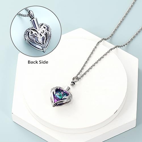 shajwo Angel Wing Heart Urn Necklace for Ashes - color: Silver-Purple Green