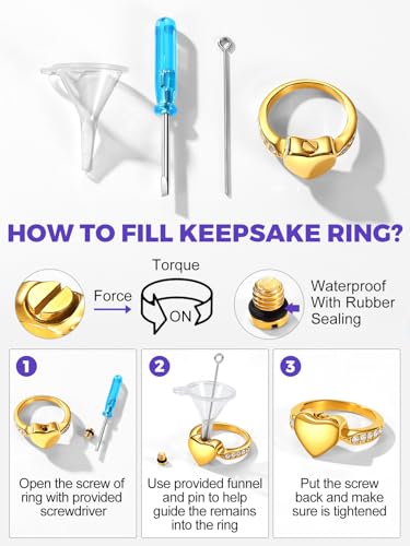 Richsteel Stainless Steel Heart/Claddagh Cremation Urn Ring for Ashes - color: 02-Gold-Heart