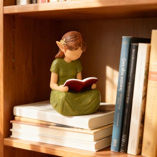 Book Lovers Gifts for Women, Hand Painted Bookshelf Decor for Women Reader | Modern Abstract Decoration on Library Office Desk, Fairy Decor for Bookish Gifts - style: Reading Elf