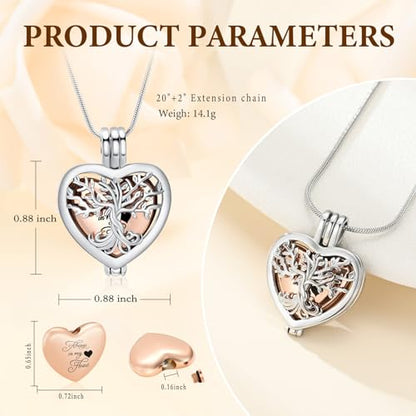 Cremation Jewelry Tree of Life Heart Urn Necklace for Human Ashes for Women Men Always in My Heart Memorial Ashes Keepsake Pendant - color: Rose Gold