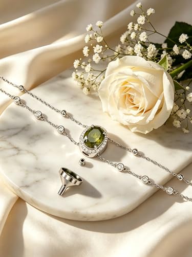 Cremation Urn Bracelets 925 Sterling Silver Double Layered Cremation Ash Bracelet for Ashes with 12 Months Birthstone Urn Jewelry for Women Loved One Animals,Chain Length 7"+2" Extend - color: 08-August