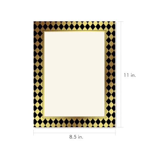 PaperDirect Classic Black Gold Venetian Harlequin Border Papers, Elegant Black and Gold Design, 8.5 x 11, Acid-Free, Ideal for Invitations, Announcements, Certificates, Scrapbooking, Cards, 25 Sheets - color: Black Gold Venetian Harlequin