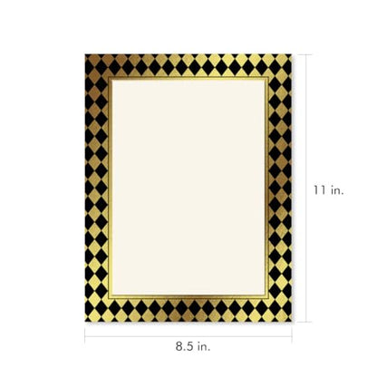 PaperDirect Classic Black Gold Venetian Harlequin Border Papers, Elegant Black and Gold Design, 8.5 x 11, Acid-Free, Ideal for Invitations, Announcements, Certificates, Scrapbooking, Cards, 25 Sheets - color: Black Gold Venetian Harlequin