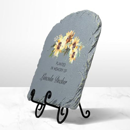 Let's Make Memories Personalized Memorial Garden Stone - Sympathy - Loss of Loved One - Grave Marker - Condolences - Indoor/Outdoor - Durable Resin - Sunflower Serenity - style: Sunflower Serenity