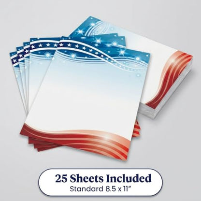 PaperDirect Patriotic Celebration Border Paper, Festive Stars and Banner Design in Red, White and Blue, 8.5 x 11, Acid-Free, Stationery for Invitations, Crafts, Cards, 25 Sheets - color: Patriotic Celebration