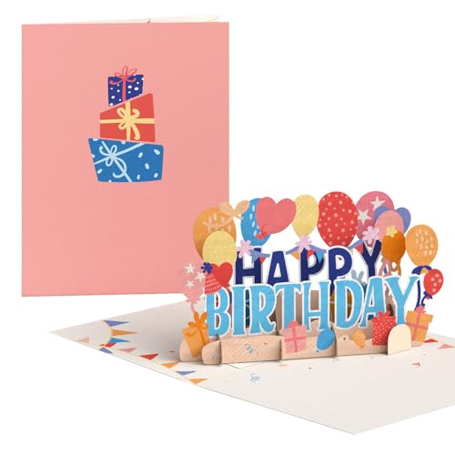 Lovepop Happy Birthday Gifts Pop-Up Card with Envelope | Paperpop Card 4.5x5.9; 3D Colorful Balloon Greeting Card for Women, Men, Husband, Wife, Mom, Dad, Sister, Friend, Coworker - color: Happy Birthday Gifts