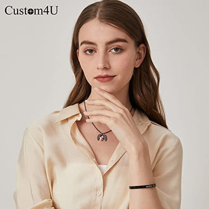 Custom4U Personalized Heart Locket Necklace with Pictures,Sunflower/Angel Wings/Heart Shaped Lockets Custom Photo,Gold/Rose Gold/White Lockets That Holds Picture,Customized Memorial Jewelry for Women - color: B-Angel Wings-Black(Locket + Photo + Engraving