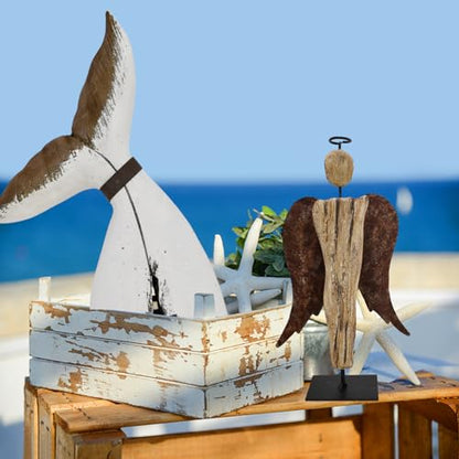 Rustic Wood Angel Figurine Hand Craved Sculpture Tabletop Decor Statue Home - size: 8.25“H