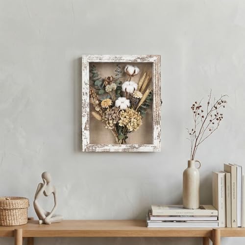 8×10 Shadow Box Frame, Linen Back, Glass Door, Hinge Display Case - color: Rustic White, size: 8×10