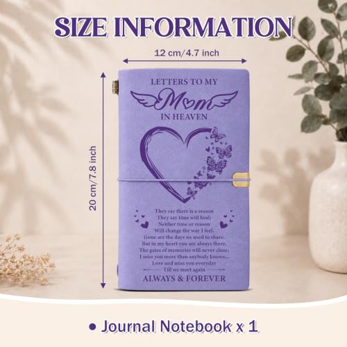 Vetbuosa Memorial Gifts for Loss of Mom, Letters to Mom in Heaven Leather Journal, Sympathy Remembrance Bereavement Condolence Gifts for Loss of Mother, A6 Purple Journal with 140 Pages - color: Purple-Mother