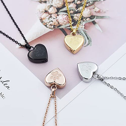 Pet Urn Necklace Heart Memorial Urn Pendant Dog Cat Keepsake Funeral Jewelry 316L Stainess Steel Paw Print Cremation Jewelry - color: Customize