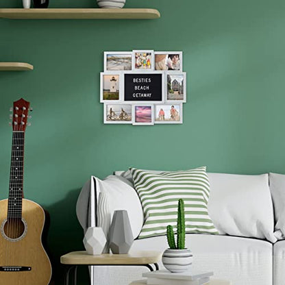 MELANNCO Customizable Letterboard 8-Opening Photo Collage, 19 x 17 inch, Distressed White - color: Distressed White, size: 19x17 - 8 Opening