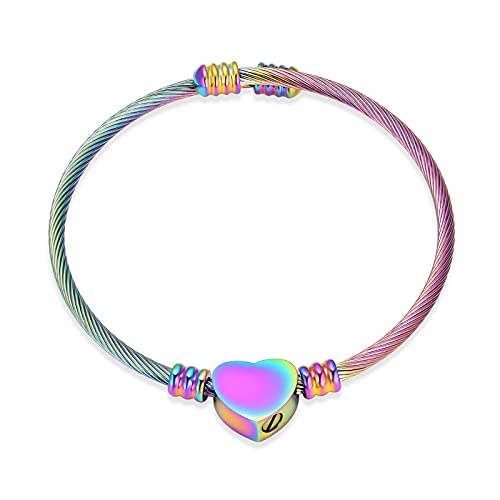 constantlife Cremation Bracelet for Ashes Memorial Jewelry Stainless Steel Heart Shape Urn Pendant Bangle Loved Ones Funeral Ashes Holder Keepsake Gift - color: A-Colorful