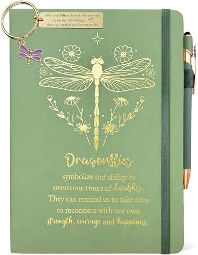 Dragonfly Gifts Women, Inspirational Encouragement Dragonfly Gift Ideas | Hardcover Notebook Gold Foil 200 Pages A5 Lined, Dragonfly Themed Gift for Dragonfly Lover Friend Birthday Holiday Christmas - color: Sage Green