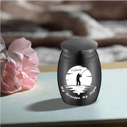 CREATCABIN Human Small Keepsake Urns for Human Ashes Mini Cremation Urns Stainless Steel Memorial Ashes Holder Share Urn Miniature Burial Funeral Jar 1.6 x 1.2Inch(Silver)-My Grandpa My Angel Fishing - style: My Grandpa My Angel Fishing