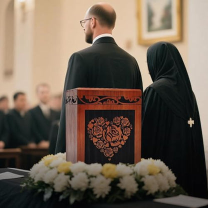 Wooden Cremation Urn for Human Ashes,Wooden Carved Rugosa Rose Cremation Urns,Holds 250 Cubic Inches,Cat and Dog Pet Urns,Decorative Funeral Urn Box and Casket