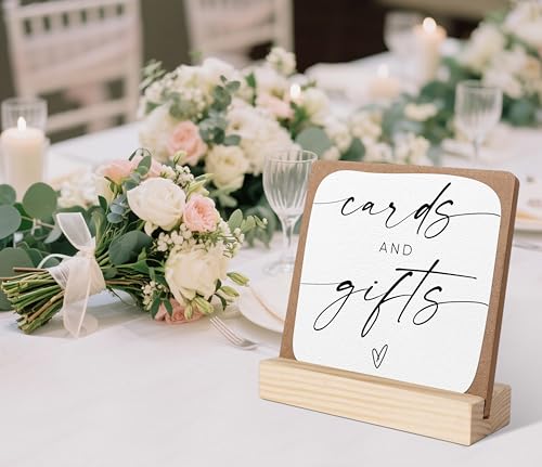 Cards and Gifts Sign, Wedding Signs for Ceremony and Reception, Bridal Shower Centerpieces for Tables, Marriage Reception, Bridal Shower Party Favors, Wedding Sign with Wooden Base - color: cards and gifts