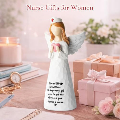 Angel Nurses Figurine for Women, Gifts for Nurse Women, 5.9" Resin Figurine Gift for Nursing Students, Graduates & Healthcare Professionals, Hand-Painted Statues, Birthday Mother's Day - color: White Nurse