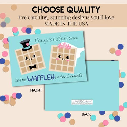 Funny Wedding Card for Newlyweds – Waffle-y Wedded Silly Waffle Themed Greeting for Bride and Groom Wedding Day- Congratulations to the Happy Couple 4X6 inch Card with Silver Envelope Included - style: Waffle