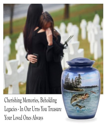 Gone Fishing Bass Cremation Urn – Adult Urn for Human Ashes up to 210 lbs – Fisherman Tribute Memorial Funeral Urn for Men and Women – Full Size Bass Fish Urn with Velvet Bag (Large) - size: Large (Bass)