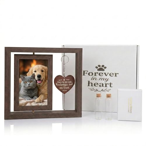 Dog Memorial Gifts for Loss of Dog, Pet Memorial Gifts for Dogs Cats, Rotating Wooden Picture Frame, Funeral Tribute for Beloved Dogs & Cats