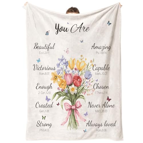 PuGez Christian Gifts for Women, You are Bible Verse Floral Throw Blanket, Inspirational Religious Faith Presents for Mom & Sister, Cozy Prayer Snuggle Blanket for Couch, 50"x60"