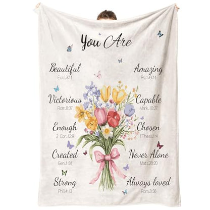 PuGez Christian Gifts for Women, You are Bible Verse Floral Throw Blanket, Inspirational Religious Faith Presents for Mom & Sister, Cozy Prayer Snuggle Blanket for Couch, 50"x60"