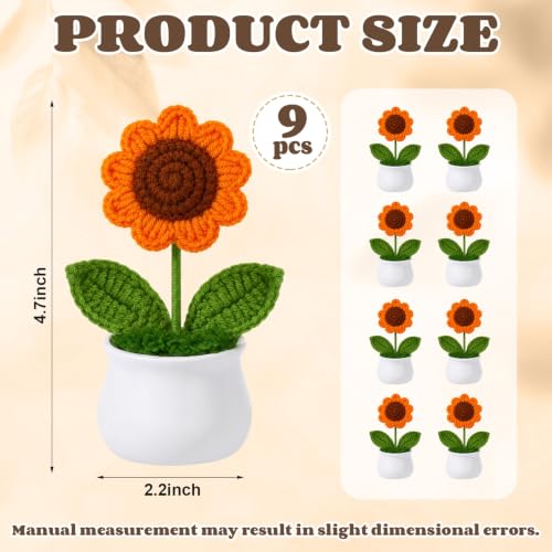 9 Pack Sunflower Crochet Flower Bouquet Pot Bulk Sunflower Thank You Gifts Handmade Knitted Flower Mini Floral Plant for Women Coworker Summer Wedding Home Table Car Decor - style: Sunflower