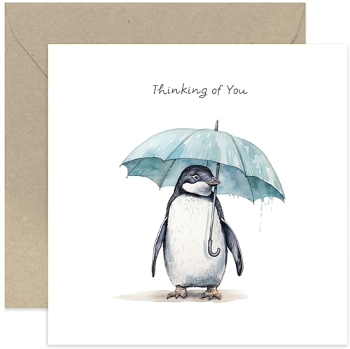 Old English Co. Thinking of You Sympathy Card - Umbrella Penguin Art - Condolence Card Greeting Cards - Sympathy Gift - Thinking of You Gifts – Sorry Bereavement Cards | Blank Inside Envelope