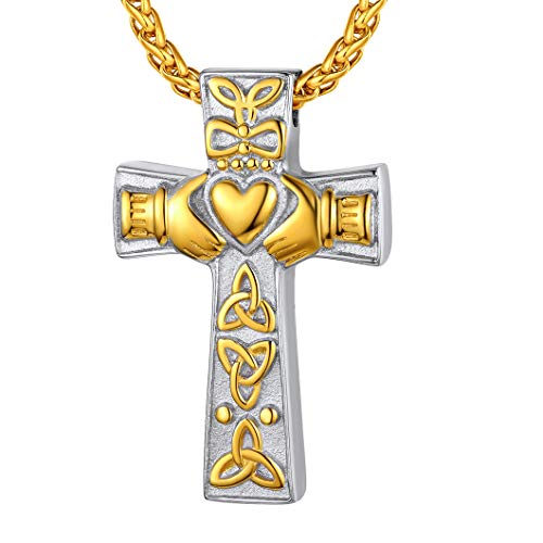 Richsteel Urn Necklaces for Ashes for Women Men Cremation Pendant | Necklace for Ashes Dog/Cross Stainless Steel Memorial Jewelry - color: 01-Gold Celtic Knot Cross