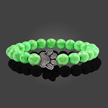 POYAMUSE Lovely Pet Paw Turquoise Beaded Strand Bracelet for Women Men Pet Memorial Jewelry, Cute Dog Cat Paw, Colorful Turquoise Beads - color: green bright