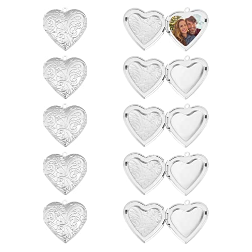 PH PandaHall About 15pcs Stainless Steel Locket Pendants Photo Frame Charms Heart Pendants Hypoallergenic Love Wedding Photo Charms for DIY Memorial Necklace Making 29x29x7mm, Hole 2mm - size: 29x29x7