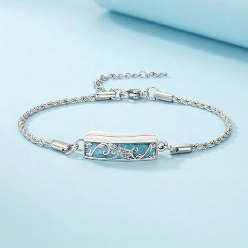 YYB Urn Bracelet for Ashes Hummingbird/Dragonfly/Butterfly/Sunflower Turquoise Locket Bracelet Cremation Memorial Jewelry Mothers Day Gifts for Women - color: Dragonfly