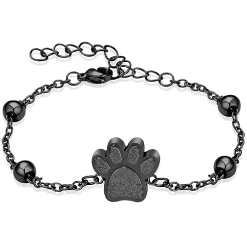 Oinsi Cremation Bracelet for Ashes Pet Paw Print Cremation Jewelry for Dog Cat Stainless Steel Keepsake Memorial Urn Bangle - color: B-Black