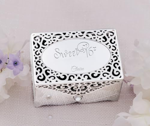 Cherished Moments Personalized Sweet 16 Filigree Rectangle Jewelry Box - color: Silver-Sweet 16