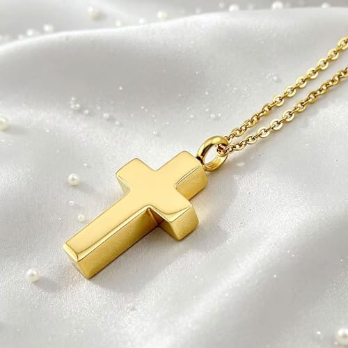 Cross Urn Necklace for Ashes for Men Women Cremation Jewelry Urns Locket Pendant Ashes Holder Memorial Jewelry-Always in My Heart - color: Always in My Heart,Gold